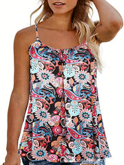 Floral Print Round Neck Med Stretch Cami Top