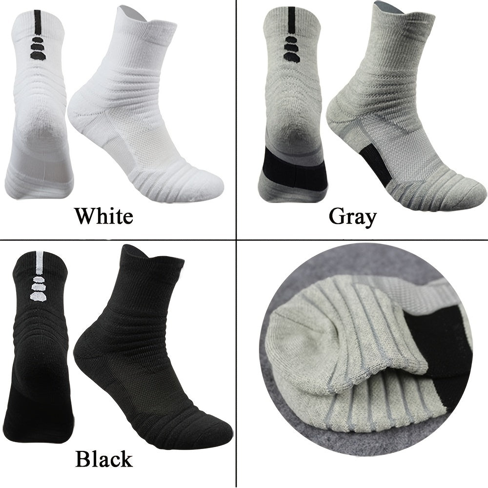 3pairs Thickened Mid calf Basketball Socks Men's Cotton Anti odor Sports Socks
