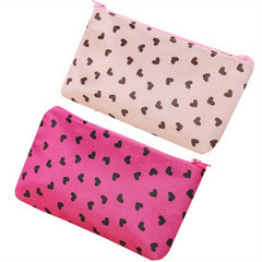2pcs Zipper Makeup Pouch Heart Stripe Leopard Pattern Cosmetic Pouch
