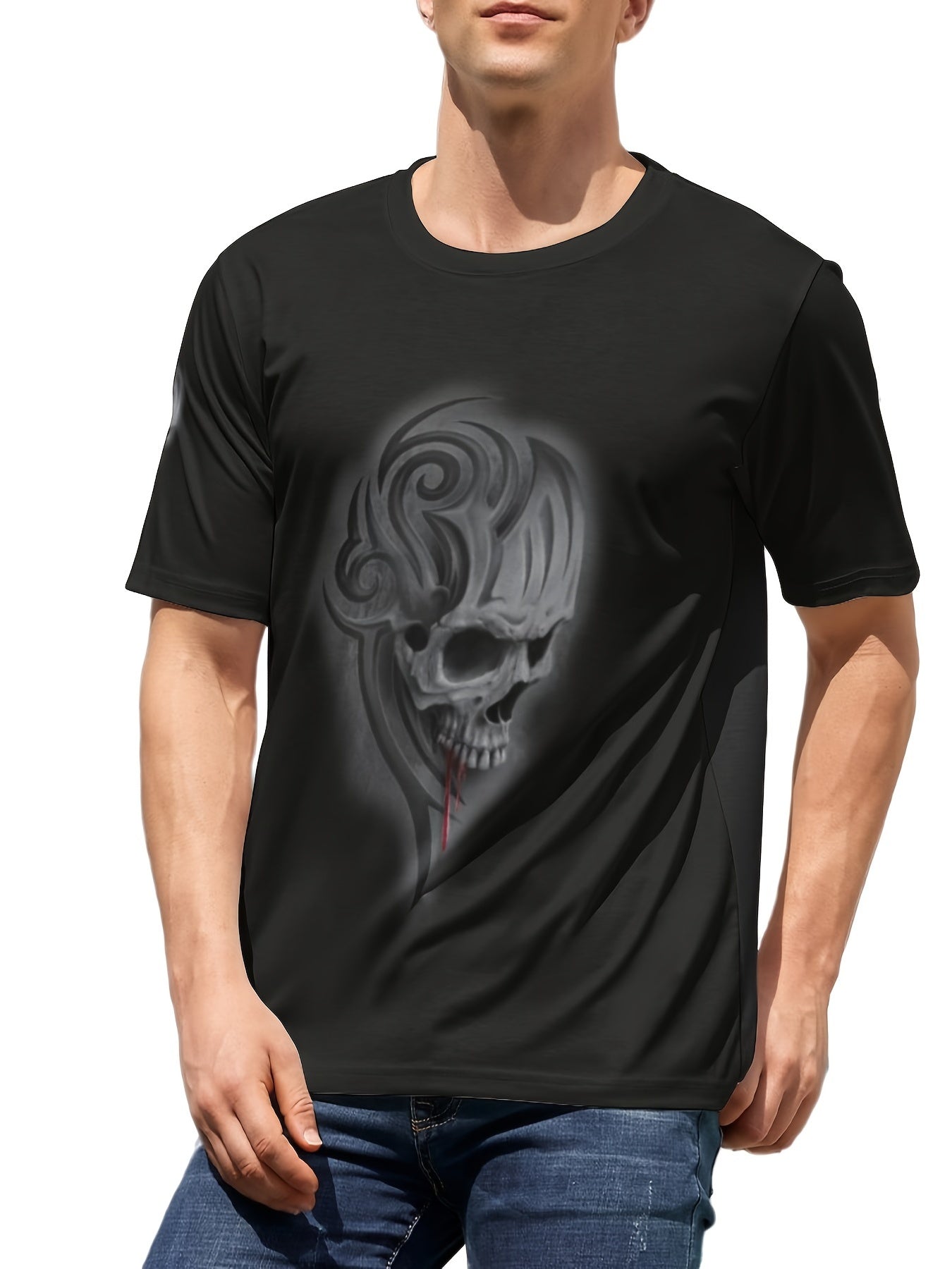 Skull Print Men's Graphic Crew Neck Active T shirt
