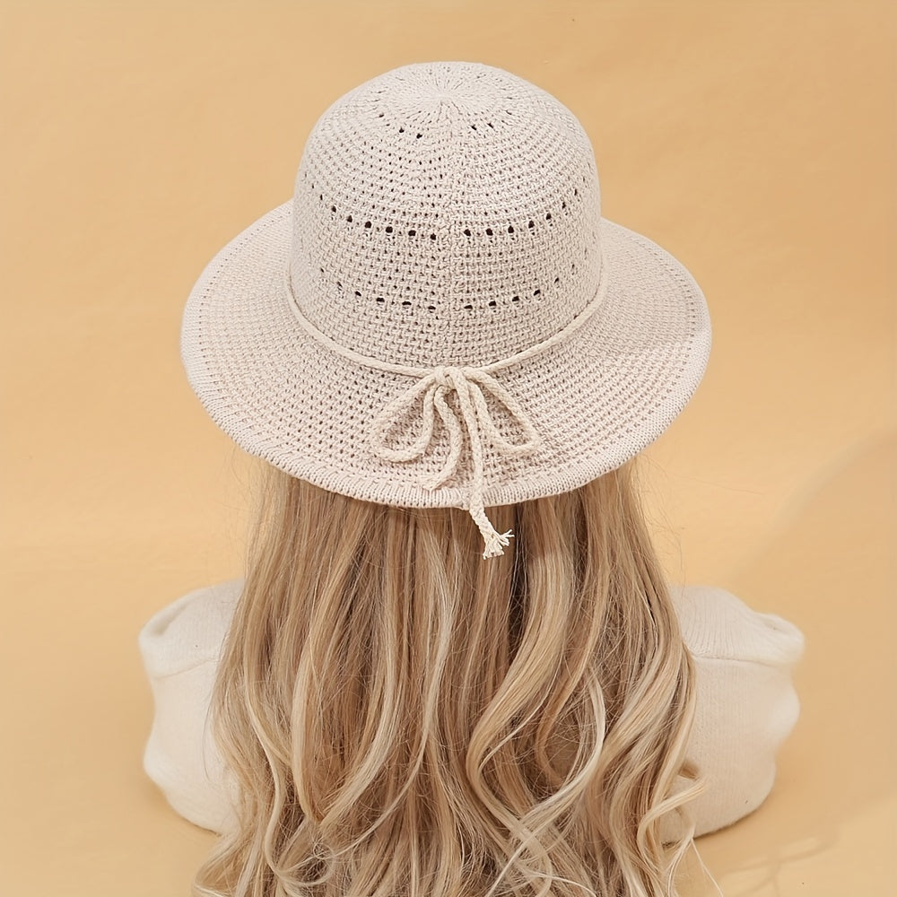 Crochet Hollow Out Bucket Hat Summer Sunscreen Fisherman Cap for Women