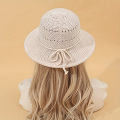 Crochet Hollow Out Bucket Hat Summer Sunscreen Fisherman Cap for Women