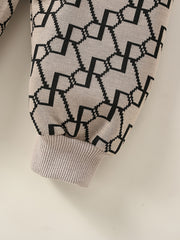 3pcs Baby Boy Bear Print Top & Geometric Cardigan & Matching Pants