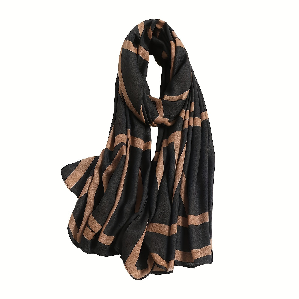 Classic Stripe Print Long Scarf & Brown Casual Shawl