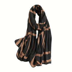 Classic Stripe Print Long Scarf & Brown Casual Shawl