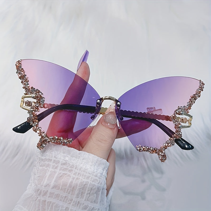 Y2K Butterfly Rimless Sunglasses Rhinestone Decorative Glasses