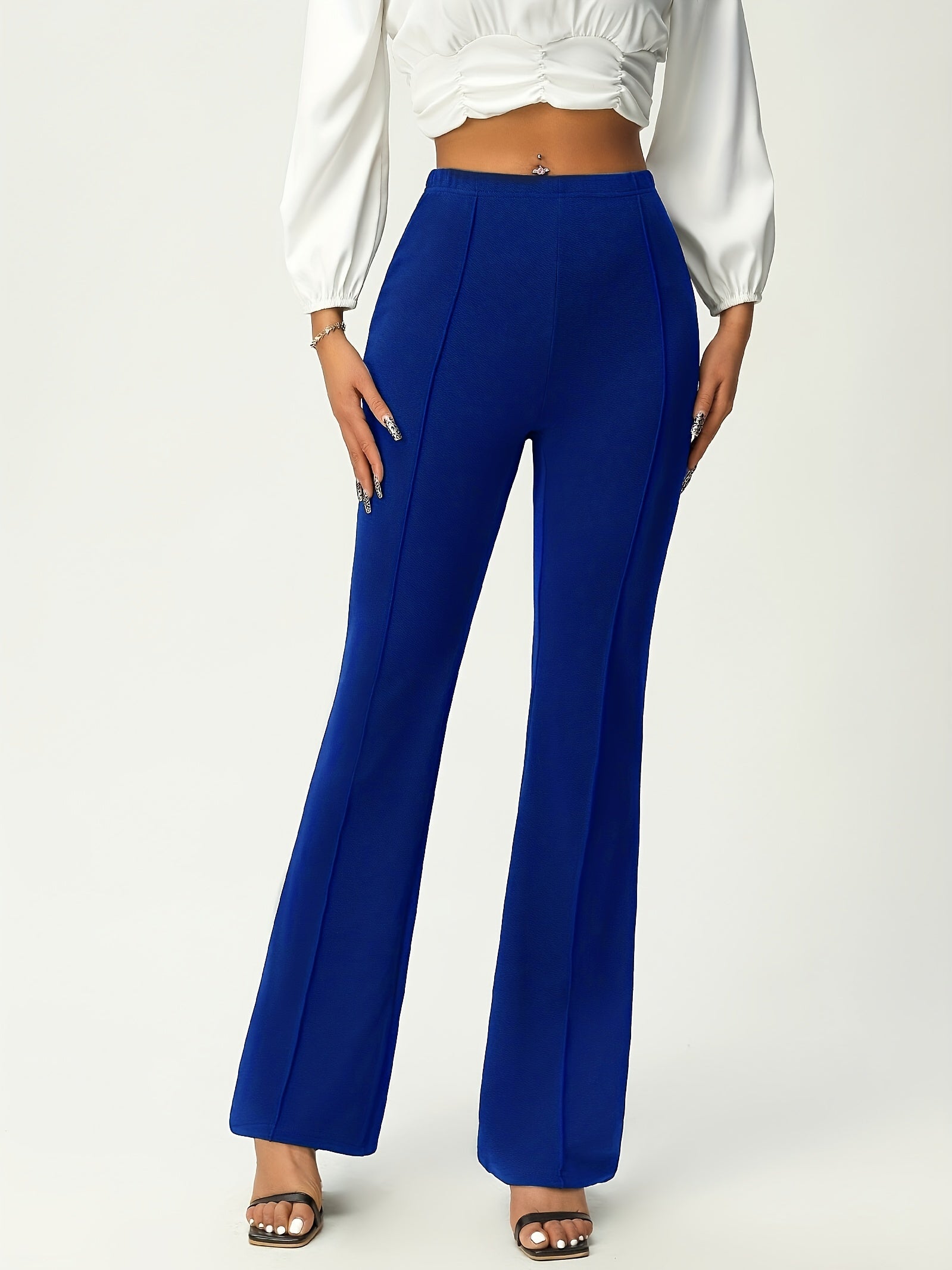 Stretchy Flare Leg Pants, High Waist Work Office Women's Clothing