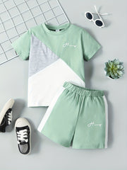 Boys 2pcs Block T shirt & Shorts Set Kids Casual Summer