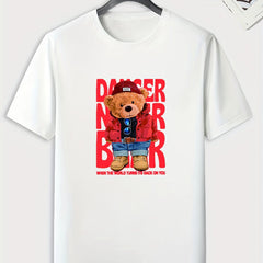 Bear Pattern Print Men's Comfy Sports T shirt Graphic Tee