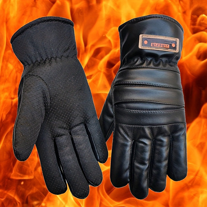 Men's Winter Gloves PU Leather Plus Velvet Thickened Windproof Cold-proof