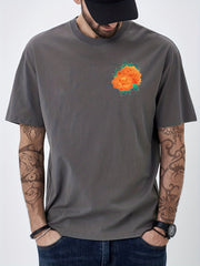 Cotton Flower Print Men's Graphic Crew Neck Tshirt Summer Casual Tees