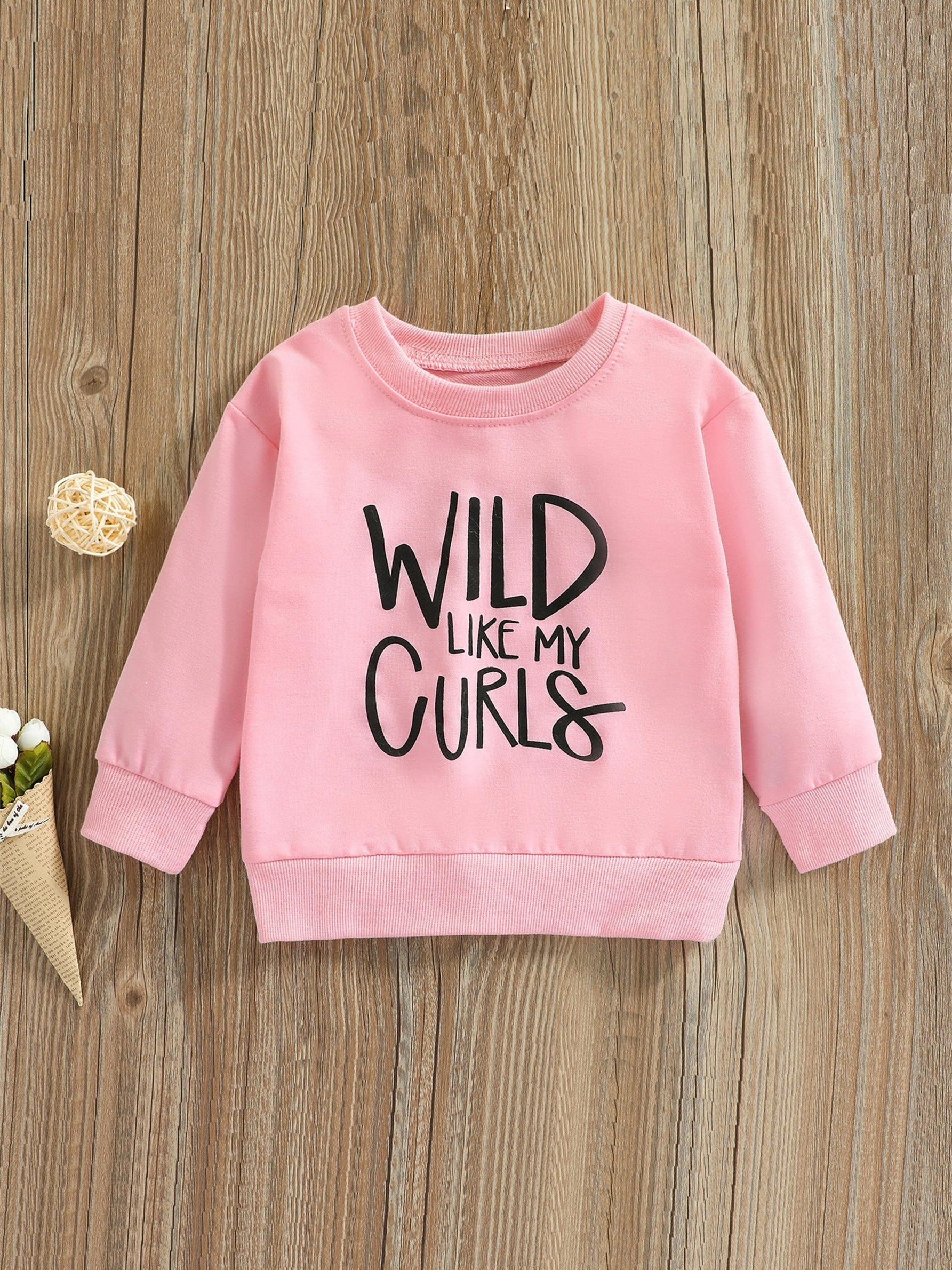 Toddler Girls Letter Print Sweatshirt, Long Sleeve
