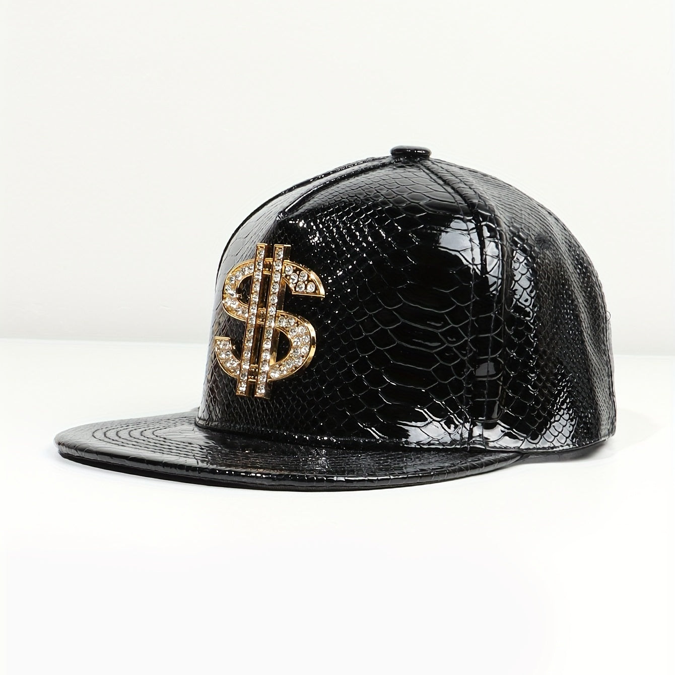 PU Leather Snapback Hat Rhinestone Patch Baseball Cap Unisex