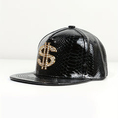 PU Leather Snapback Hat Rhinestone Patch Baseball Cap Unisex
