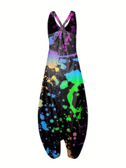 Plus Size Casual Jumpsuit Women's Plus Floral Print V Neck Jumpsuit