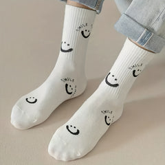 3 Pairs Smiling Face Print Socks Mid Tube Women's Stockings