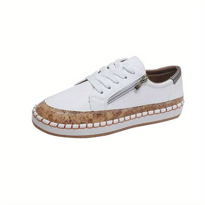 Floral Print Flat Sneakers Lace Up Low Top PU Leather Walking Shoes
