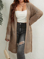 Casual Cardigan Solid Jacquard Long Sleeve Open Front