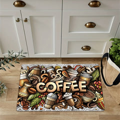 Creative Painting Style Kitchen Mat Colorful Coffee Pattern Rug