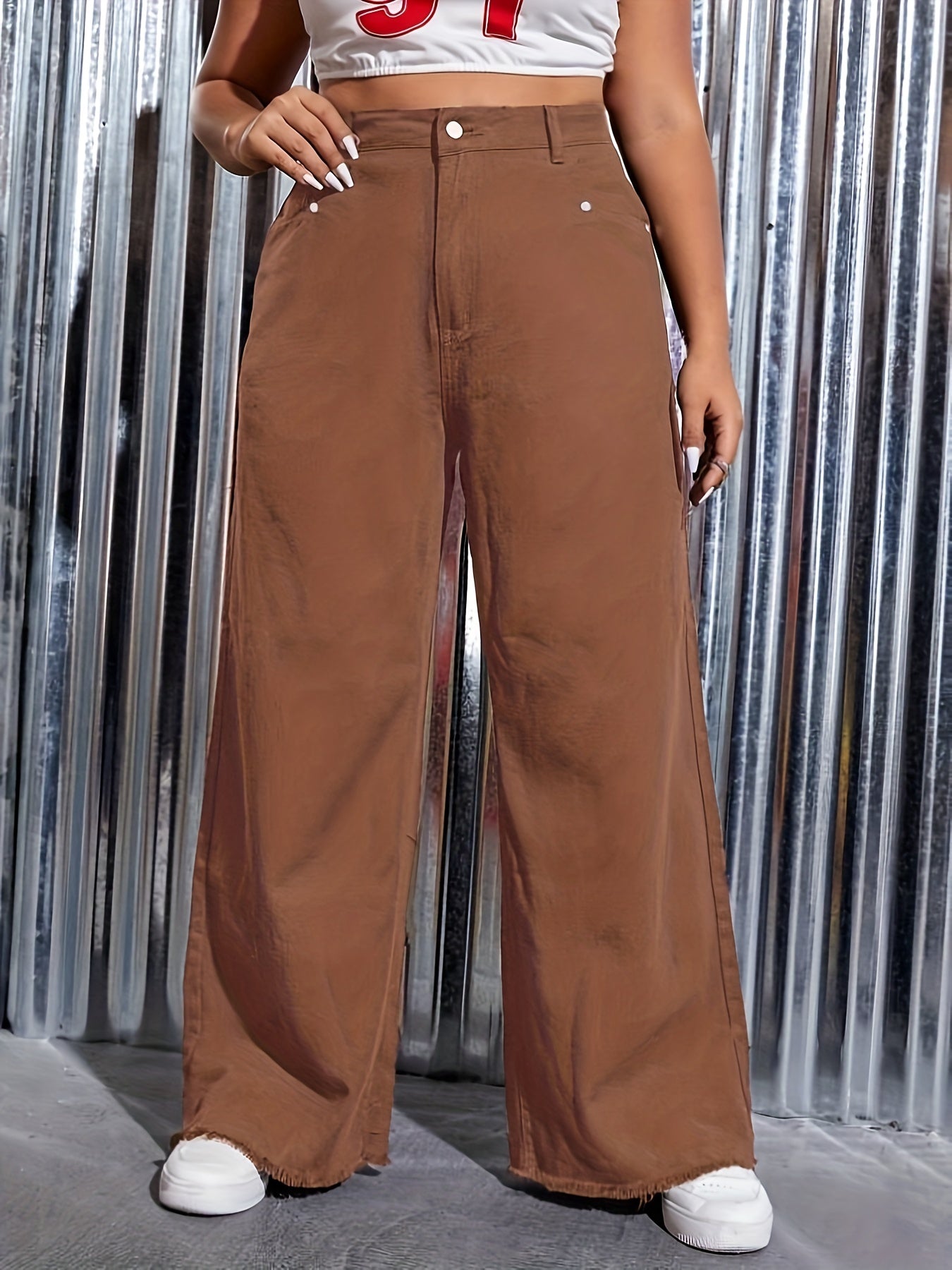 Women's Raw Trim High Rise Wide Leg Jeans