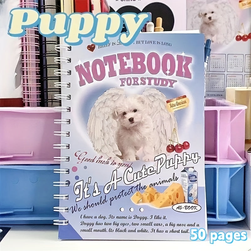 A5 50 Pages Little Animal Coil Notebook Puppy Niche Notepad Pink Kitten