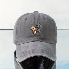 Skull Bear Print Baseball Cap Washed Distressed Vintage Cartoon Dad Hat Unisex