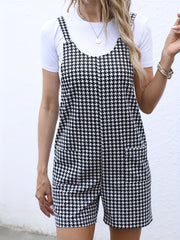 Houndstooth Print Dual Pockets Romper Jumpsuit