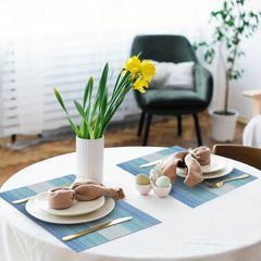6pcs PVC Woven Striped Placemat Waterproof Anti-skid Heat Insulation Pad