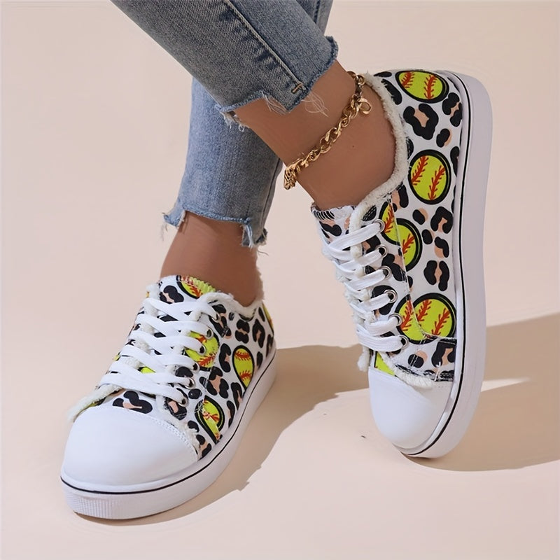 Women's Baseball Graphic Sneakers Low Top Canvas Shoes