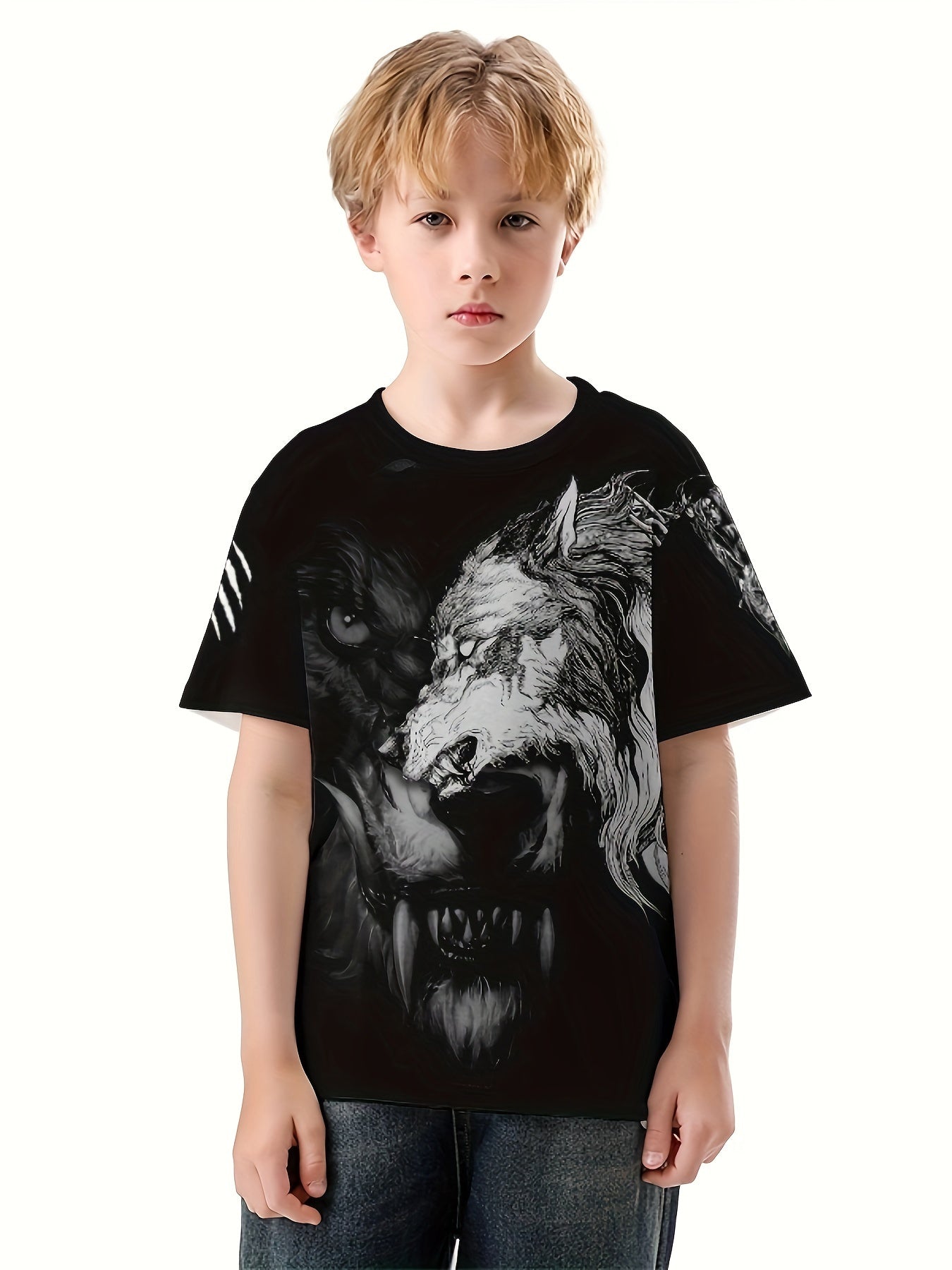 Wolf Print Kids Vitality T shirt Boys Summer Lightweight Casual Top