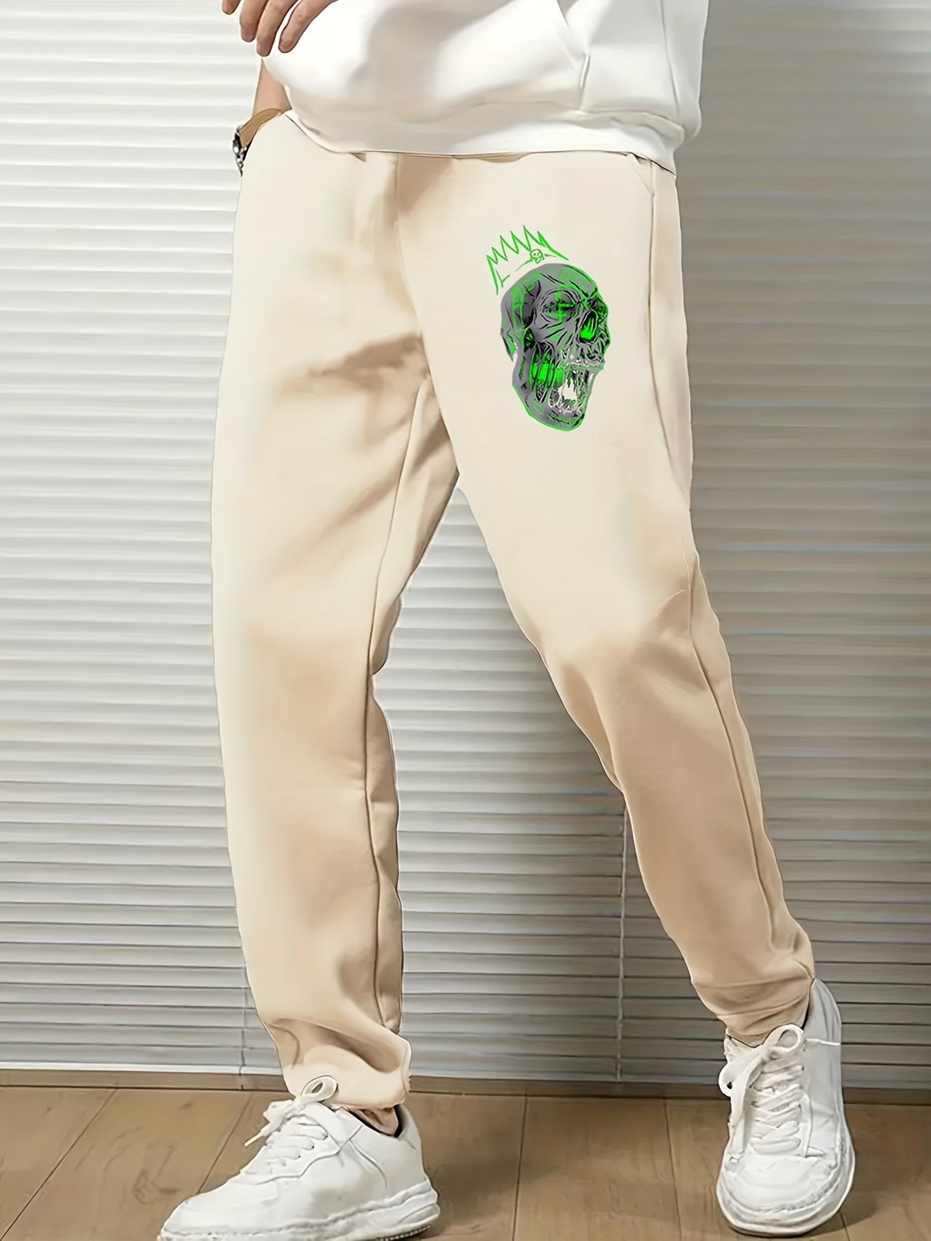 Green Skull Print Men's Joggers Pants for Spring Summer Autumn