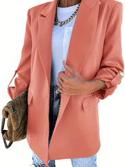 Solid Blazer Casual Roll Up Long Sleeve One Button Work Office Outerwear
