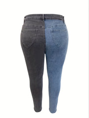 Women's Plus Colorblock Ripped High Rise Stretch Jeans