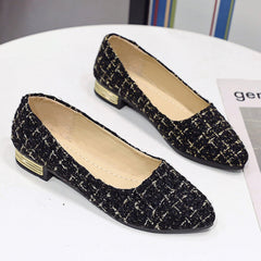 Women's Tweed Flat Shoes Almond Toe Slip On Soft Sole Shoes