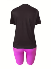 Print Matching Two piece Set Short Sleeve T shirt & Solid Leggings