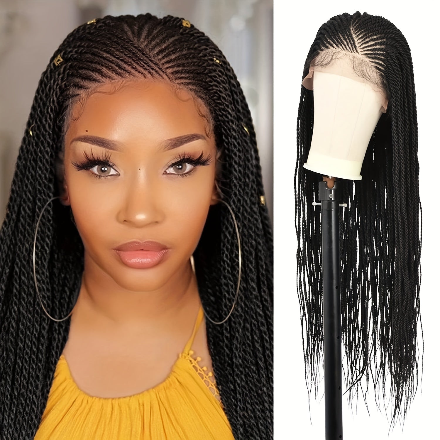 Knotless Long Box Braid Hair Wigs Synthetic Fiber Lace Front Hair Wigs For Women