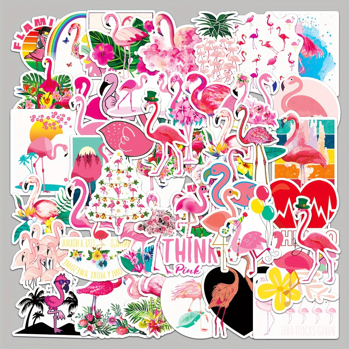 50pcs Flamingo Waterproof Stickers for Water Bottles Laptop Scrapbook Luggage