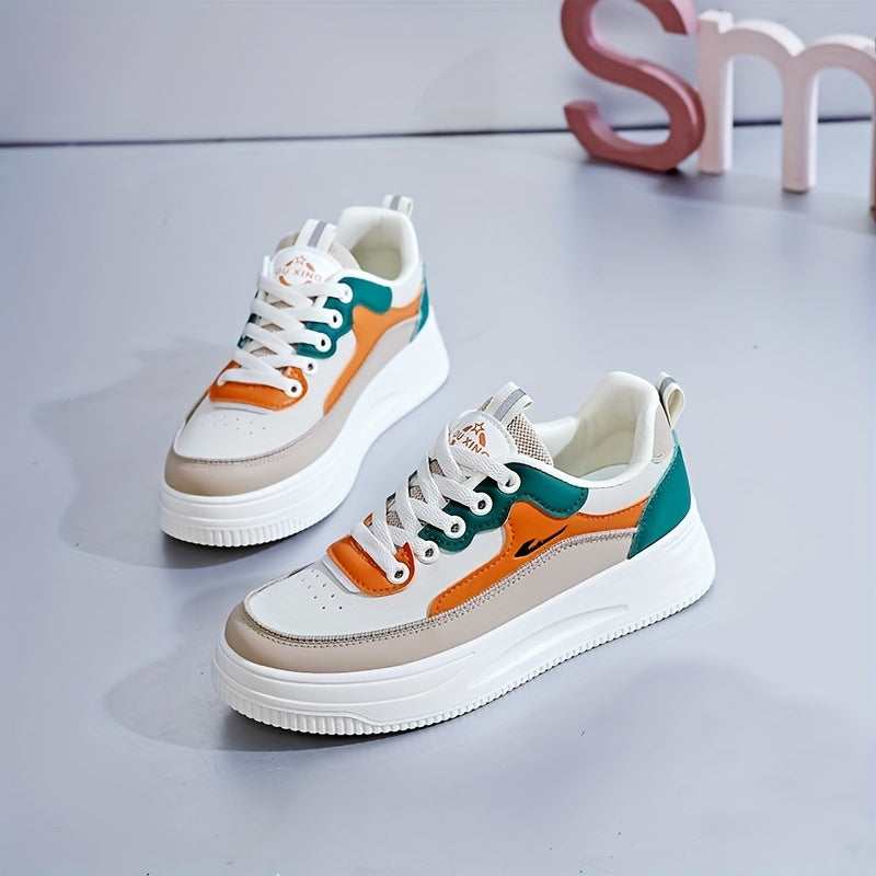 Women's Colorblock Platform Skate Shoes Round Toe Height Increasing