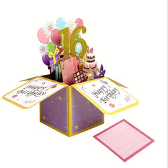 Sweet 16 Pop Up Card For Girls Boys - 16th Birthday Gift