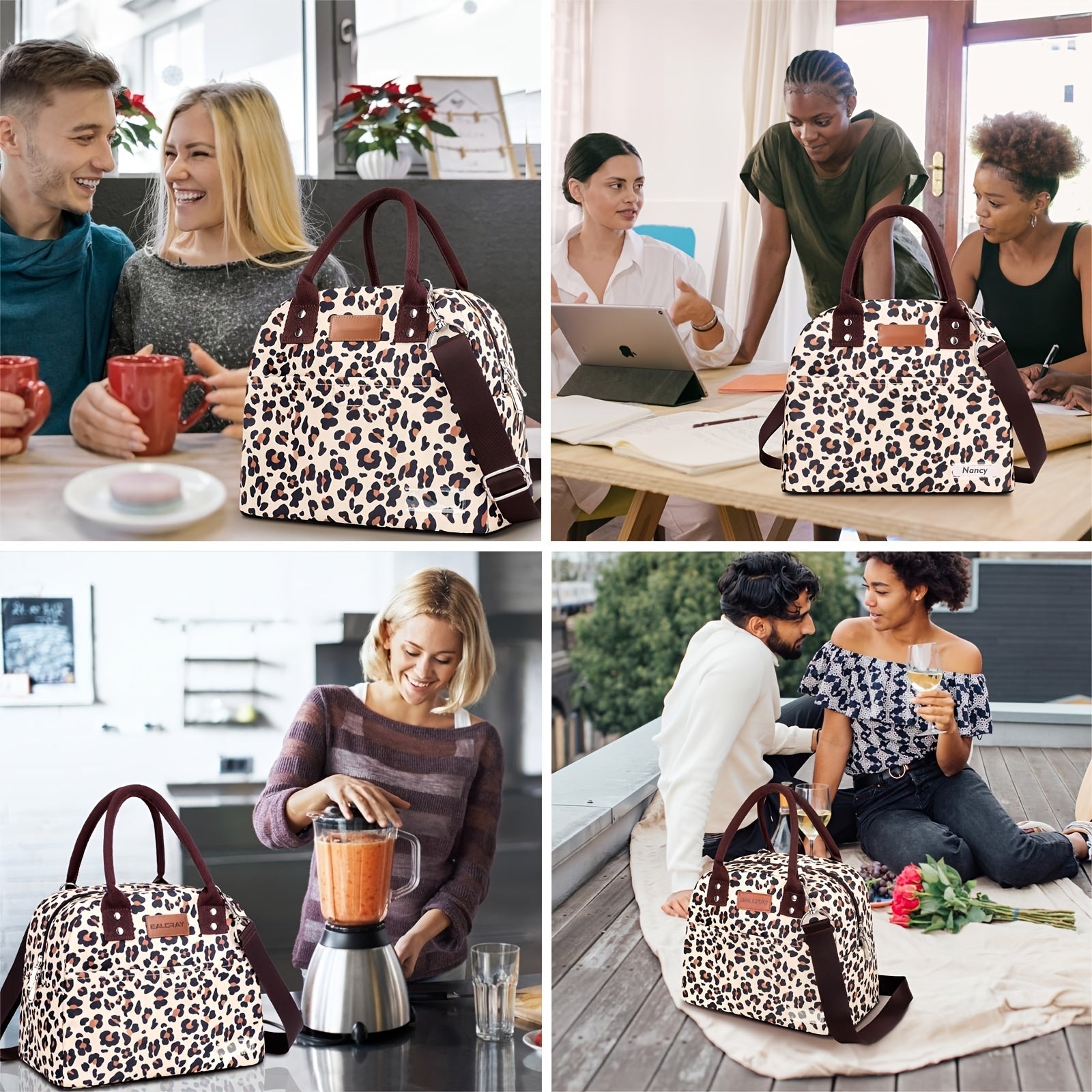 Leopard Lunch Bag Insulated & Reusable with Adjustable Strap