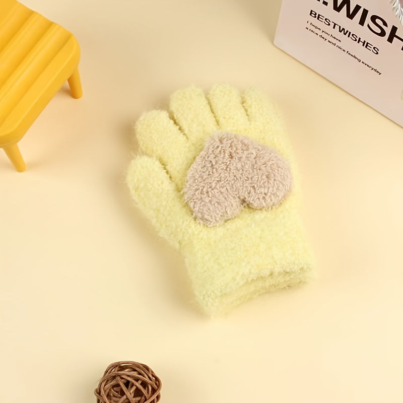 Kids Heart Decor Fuzzy Gloves Winter Warm Baby Coldproof Gloves