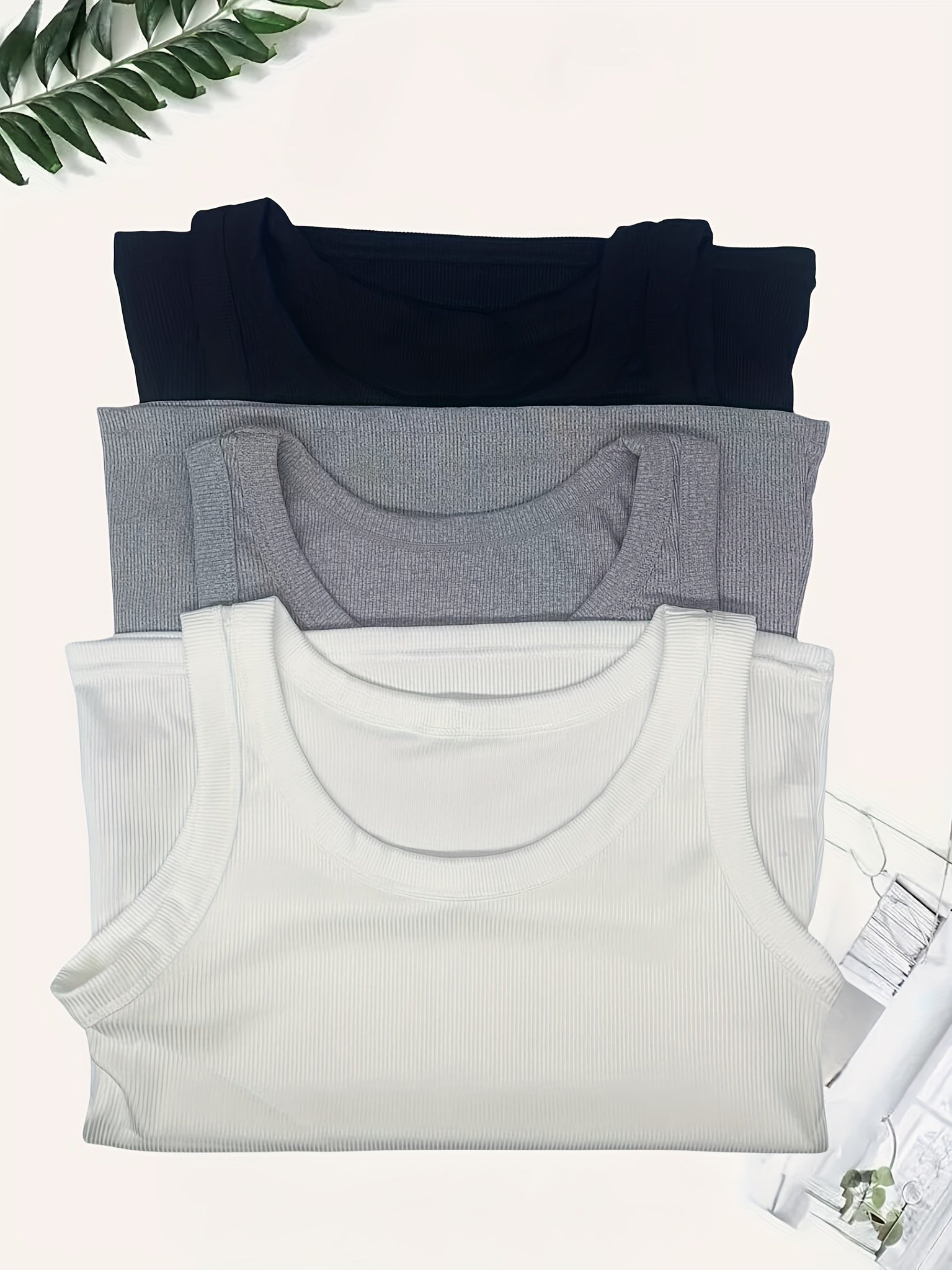 3 Sets Women's Solid Tank Tops Crew Neck Sleeveless Casual Top