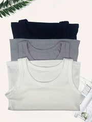 3 Sets Women's Solid Tank Tops Crew Neck Sleeveless Casual Top