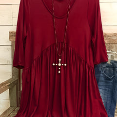 Solid Half Sleeve V Neck Ruched Dress