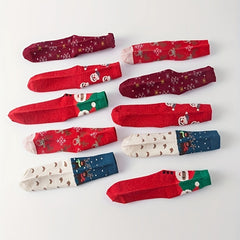 10 Pairs Christmas Print Socks Soft Mid Tube Women's Stockings