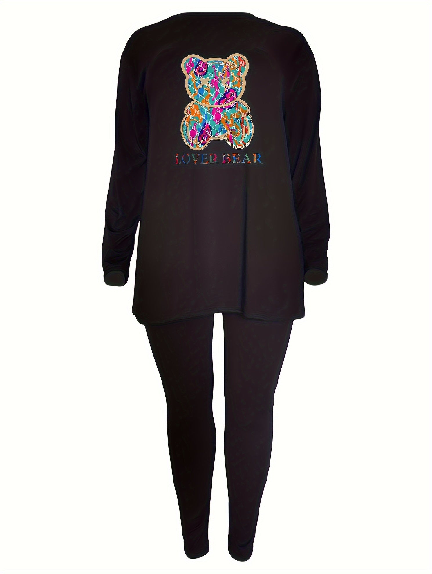 Women's Plus Bear & Letter Print Top & Leggings Set