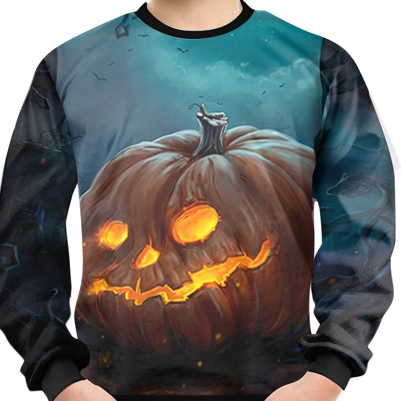 Anime Pumpkin Print Kid's Pullover Halloween Style Long Sleeve Top