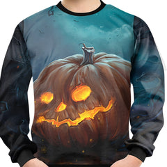 Anime Pumpkin Print Kid's Pullover Halloween Style Long Sleeve Top