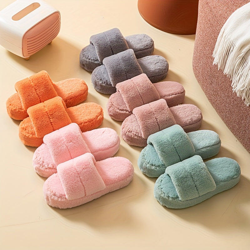 Women's Faux Fur Slippers Plush Platform Shoes