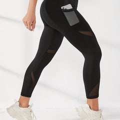 Mesh Contrast Breathable Sports Leggings With Pocket Yoga Pants